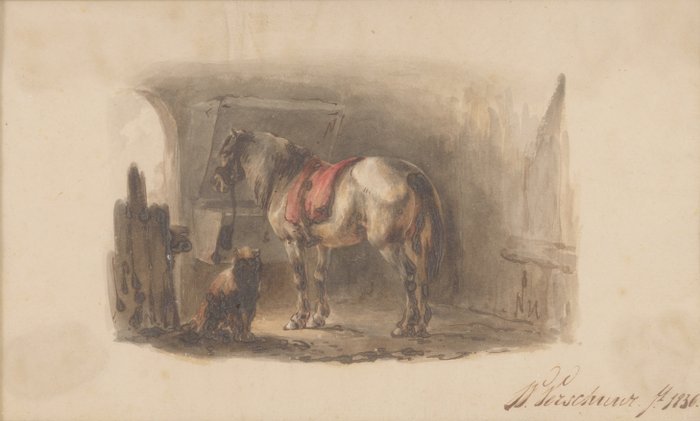 Wouterus Verschuur (1812-1874) - Een paard aan het rek Verkocht