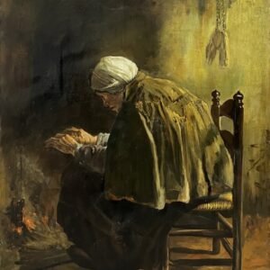 Jozef Israëls (Groningen, 1824 – 1911); Oude vrouw bij het haardvuur (groot werk)