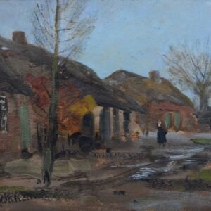 W.G.F. Jansen (1871-1949) – Een dorpsgezicht met een figuur op straat